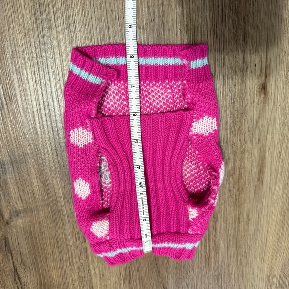 Pink Polka Dot “Sweet” Dog Sweater – XXS – Knit Pet Sweater with Sequin Heart - Picture 4 of 5